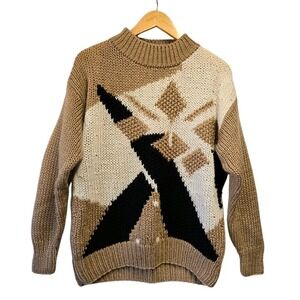 DIANA MARCO Knit Sweater Tan White & Black Abstract 40/20